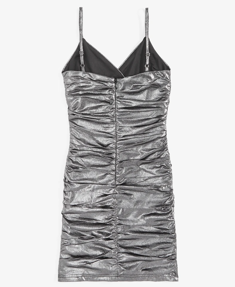 With Jules Big Girls Metallic Ruched Mini Dress