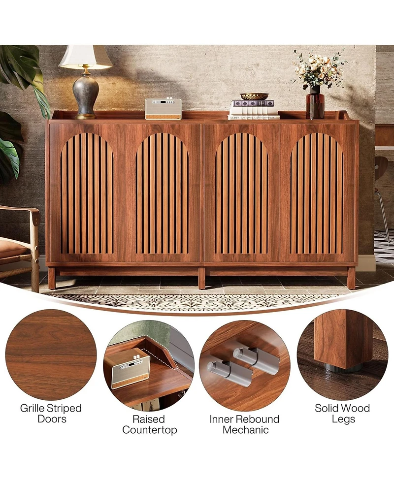 Tribesigns Sideboard Buffet Cabinet, 57" Farmhouse Storage Cabinet with Shutter Doors and Adjustable Shelf, Freestanding Storage Cabinet