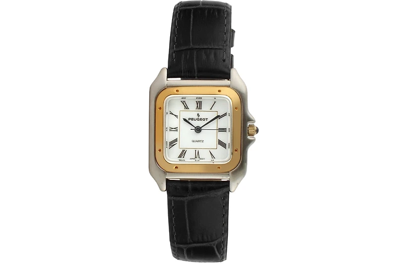 Peugeot Women's Watch 36mm Square Tank Shape Black Leather Strap Watch
