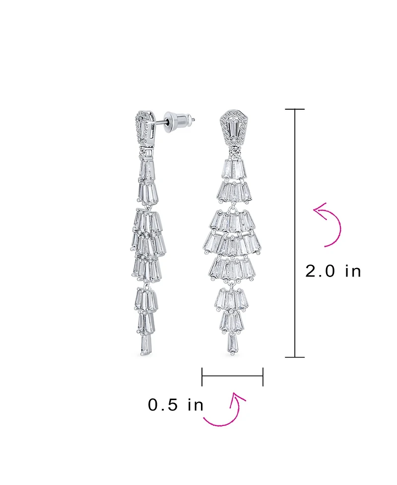 Bling Jewelry Cubic Zirconia Cz Linear Statement Asian Estate Art Deco Style Column Chandelier Earrings For Women Prom
