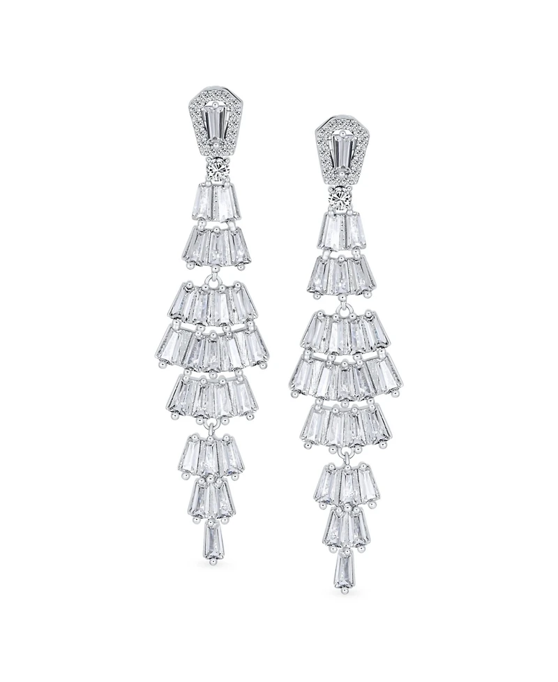 Bling Jewelry Cubic Zirconia Cz Linear Statement Asian Estate Art Deco Style Column Chandelier Earrings For Women Prom
