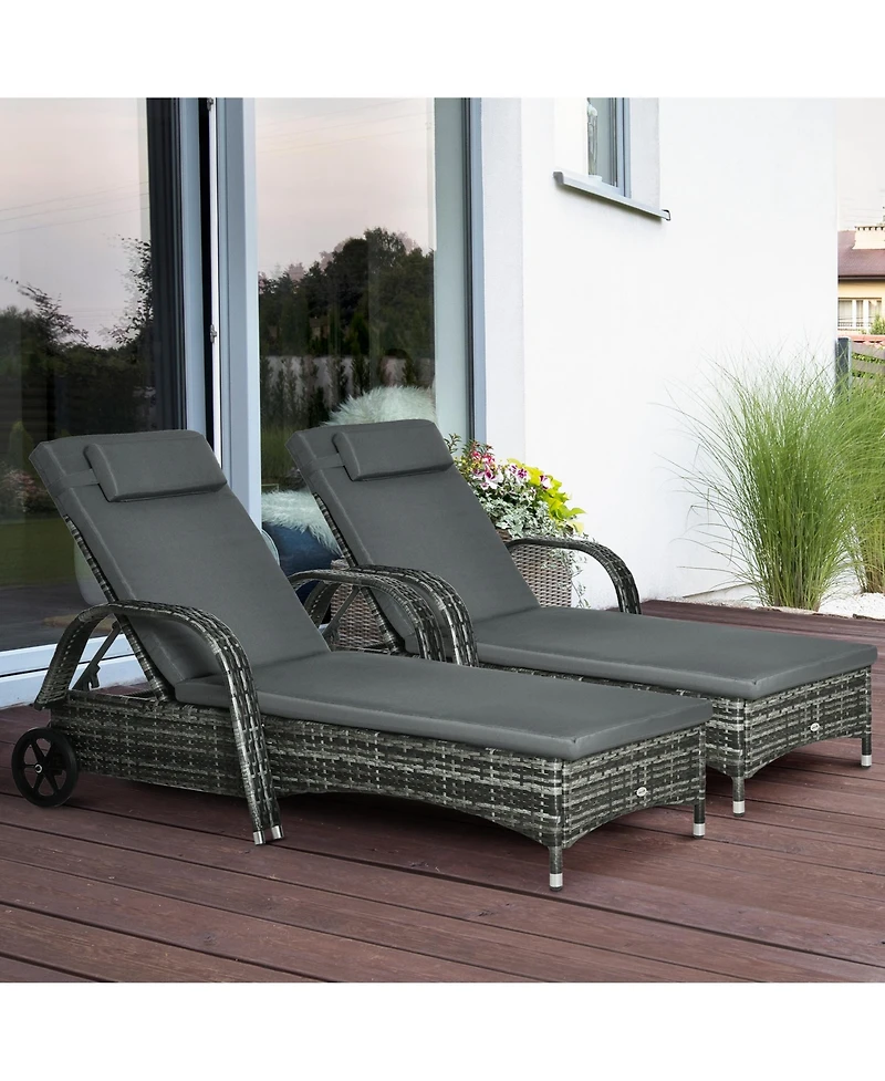 Outdoor Pe Rat Sun Bathing Chair w/ Cushion & Pillow,