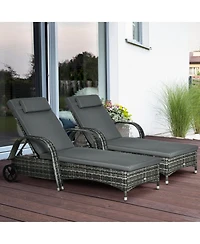 Outdoor Pe Rat Sun Bathing Chair w/ Cushion & Pillow,