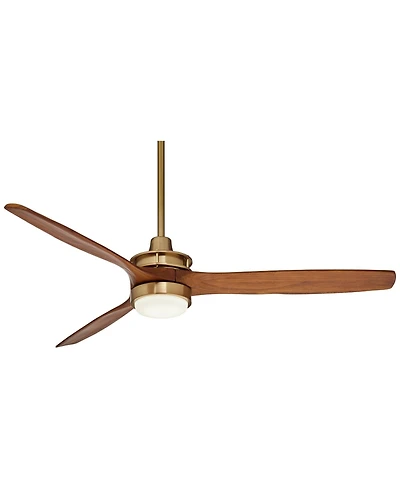 Casa Vieja 52" Windspun Indoor Ceiling Fan 3 Blade Led Light Remote Control Soft Brass Finish Motor Walnut Finish Wood Blades