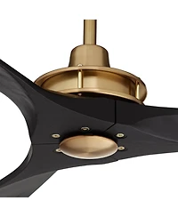 Casa Vieja 52" Windspun Indoor Ceiling Fan 3 Blade Remote Control Soft Brass Finish Motor Matte Black Finish Wood Blades Bedroom