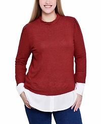 Ny Collection Petite Long Sleeve Two-Fer Top