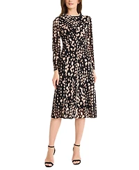 Maggy London Women's Printed Long-Sleeve Pleated Dress