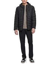 Guess Men's Quilted Faux Leather Hooded Jacket