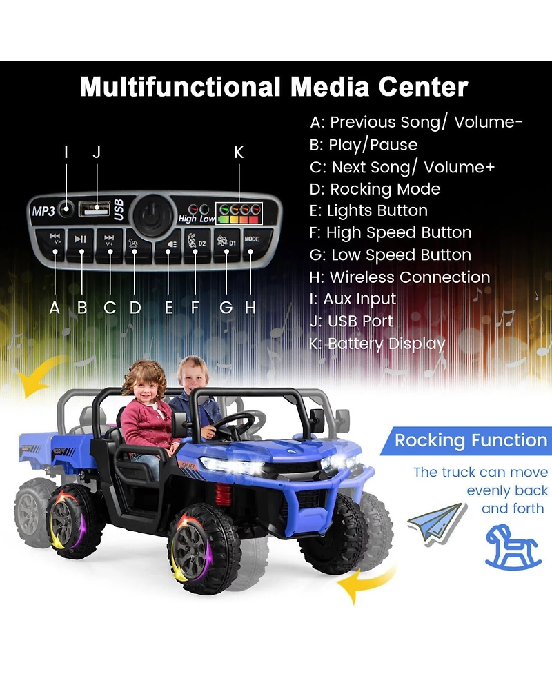 2-Seater Kids Ride On Dump Truck with Bed and Shovel