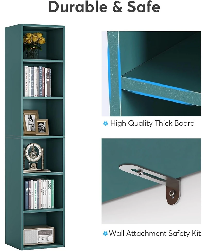 Tribesigns 70.9 Inch Tall Narrow Bookcase, Rustic Corner Bookcase with Storage, 6 Tier Cube Display Shelves for Home Office