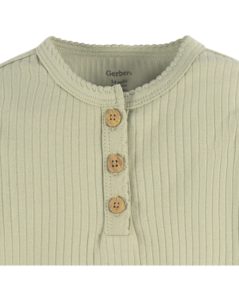 Gerber Baby Girls Henley Long Sleeve Bodysuits, 2-Pack