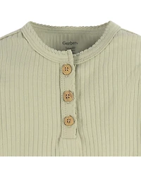 Gerber Baby Girls Henley Long Sleeve Bodysuits, 2-Pack
