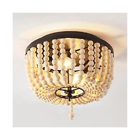 Jonathan Y Allison 10" 2-Light Shabby Chic Farmhouse Wood Beaded/Metal Led Flush Mount, White