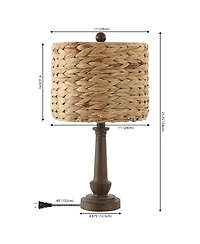 Jonathan Y Leona 21.25" Rustic Farmhouse Handwoven Water Hyacinth/Resin Led Table Lamp, Brown Wood Finish (Set of 2)
