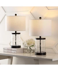 Jonathan Y Alexander 21" Modern Designer Iron/Water Glass Led Table Lamp with Usb Charging Port, Black/Clear (Set of 2)