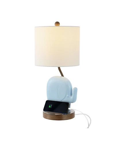 Jonathan Y Ellie 20.25" Bohemian Designer Iron/Resin Elephant Led Kids' Table Lamp with Phone Stand and Usb Charging Port, Pink