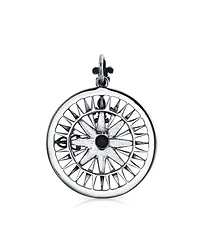 Bling Jewelry Round Medallion Navigation Direction Large Celtic Fleur De Lis Nautical Rose Compass Pendant Necklace Graduation Oxidized Sterling Silve