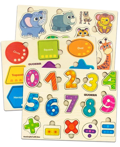 Quokka Learning Travel Toddler Wooden Puzzles Ages 2-4 Animals Shapes