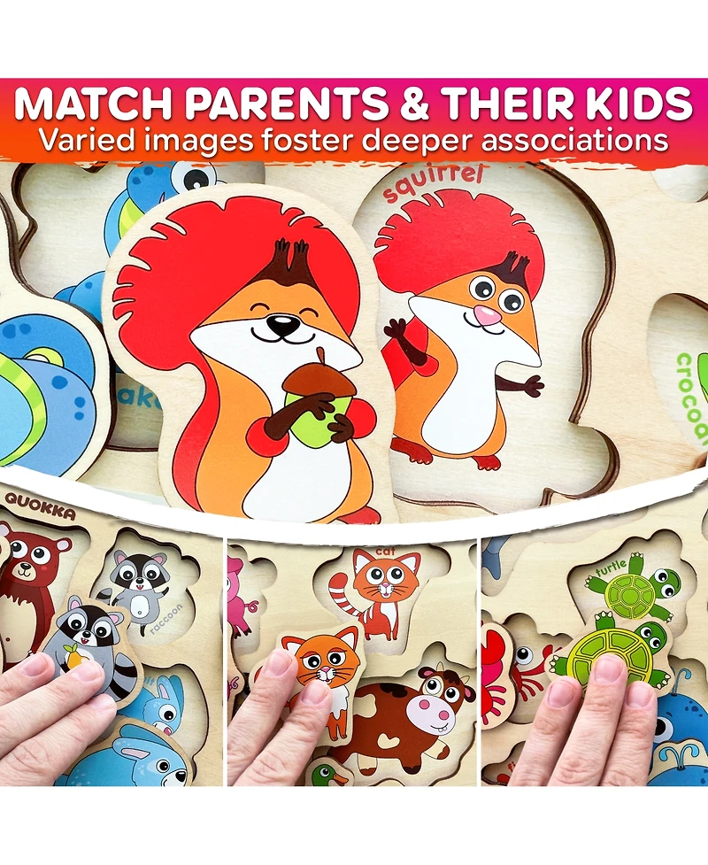 Quokka 3xSET Wooden Animal Peg Puzzles for Toddlers Ages 1-3-5