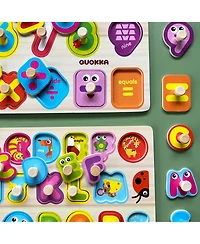 Quokka 6X Wooden Puzzles for Toddlers 1-3 with Rack - Alphabet, Numbers, Animals