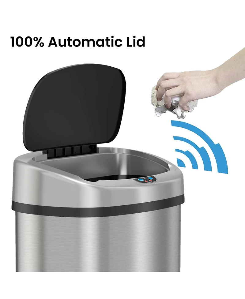 iTouchless Stainless Steel Oval Sensor Trash Can with AbsorbX Odor Filter 13 Gallon Silver