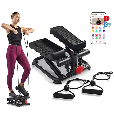 Total Body Smart 2-in-1 Stepper Machine, Total Body Workout, Adjustable Hydraulic, Lcd Monitor, Resistance Bands, Non-Slip Pedals with Optional Smart