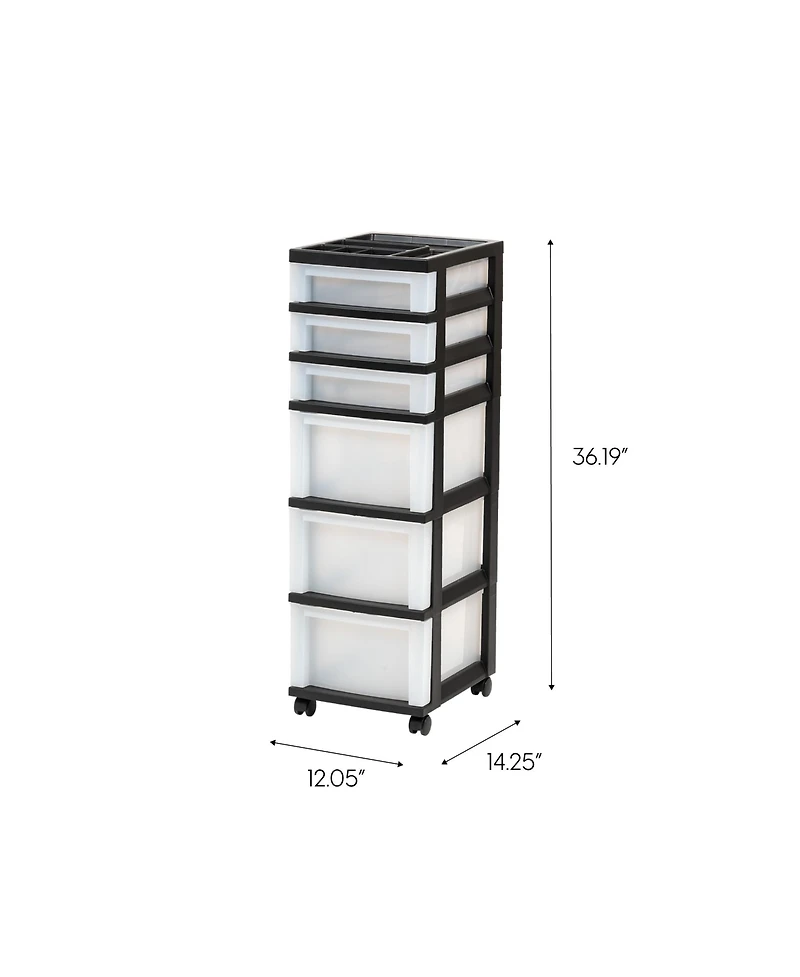 Iris 6-Drawer Storage Cart with Organizer Top, Black
