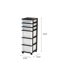 Iris 6-Drawer Storage Cart with Organizer Top, Black