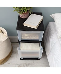 Iris Usa 3-Drawer Plastic Storage Dresser, 2-Pack, Standing Organizer Storage Container Bin with Drawers for Clothes Crafts Classroom Bedroom Dorm, Bl