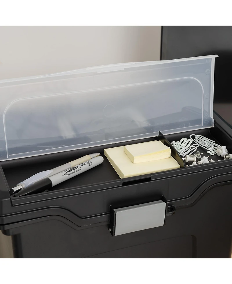 Iris Letter Size Portable File Box with Organizer Lid, Black