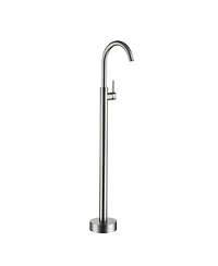 Boyel Living Freestanding Floor Mount Single Handle Bath Tub Filler Faucet with Water Supply Lines in Brushed Gold