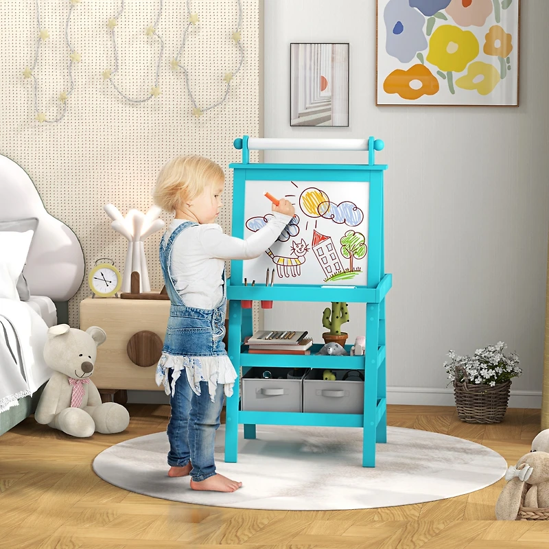 Qaba Easel for Kids w/ Paper Roll, board Chalkboard,