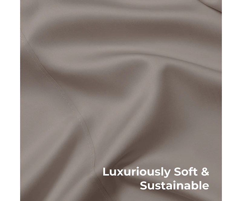 Cariloha Retreat 4-Piece Sateen Sheet Set | Coastal Gray | Queen | Lyocell Material | Breathable, Corner Straps, Extra soft & Cooling