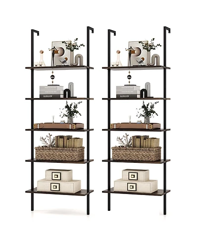 Gymax 2 Pcs 5 Tier Ladder Shelf 71'' Wall-Mounted Bookshelf Display Storage Organizer