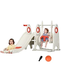 Qaba Toddler Swing and Slide Set with Basketball Hoop, Rocket Theme,