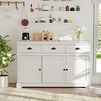 Gymax Modern Buffet Sideboard 53.5'' Storage Cabinet w/ 3 Drawers 3 Doors White