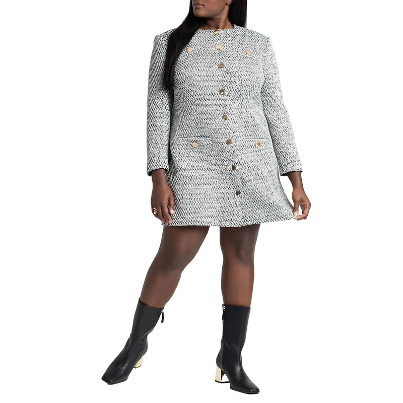 Eloquii Women's Tweed Long Sleeve Mini Dress