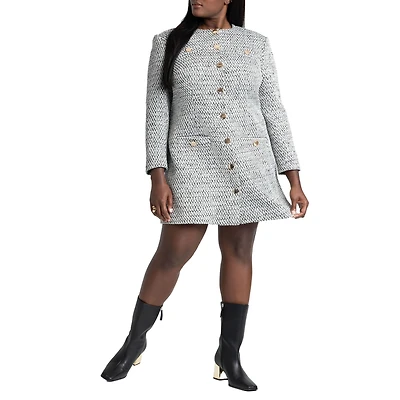 Eloquii Women's Tweed Long Sleeve Mini Dress