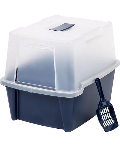 Iris Usa Large Enclosed Hooded Litter Box with Front Door Flap and Scoop, Entry Gate for Privacy and Keeping Litter Inside, Blue