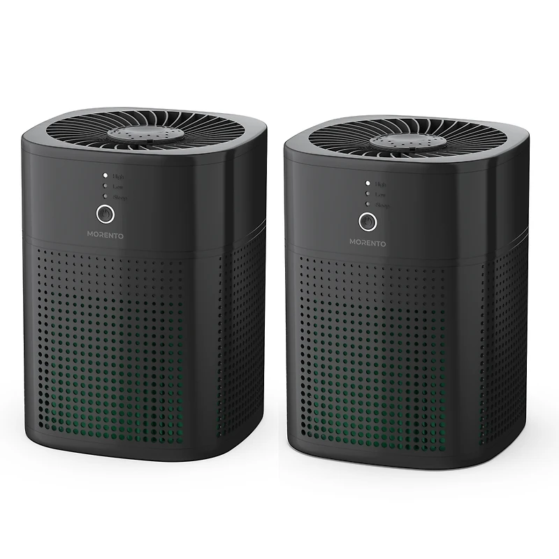 Morento Air Purifiers for Bedroom, Room Air Purifier Hepa Filter for Smoke, Allergies, Pet Dander, Small Air Purifier with Sleep Mode, Black, 2 Pack