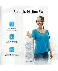 3 Fan Speeds Rechargeable Led Cooling Oscillation Personal Dual Misting Fan in White with Remote