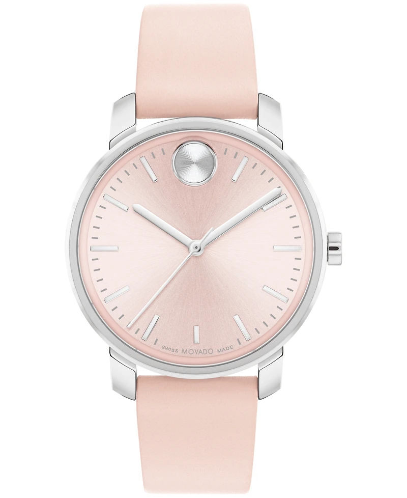 Movado Women's Bold Access Swiss Quartz Light Pink Leather Watch 34mm