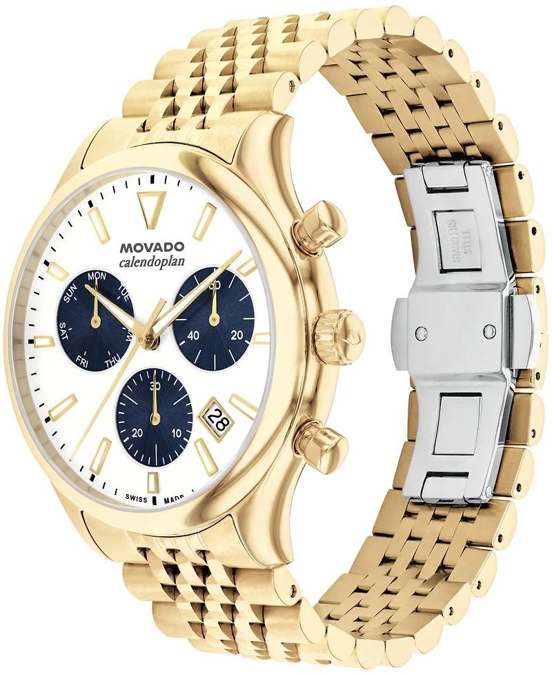 Movado Men's Calendoplan Swiss Quartz Chrono Ionic Plated Light Gold Steel Watch 43mm