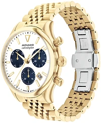 Movado Men's Calendoplan Swiss Quartz Chrono Ionic Plated Light Gold Steel Watch 43mm