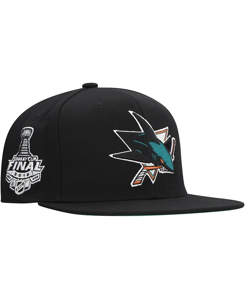 Mitchell & Ness Men's Black San Jose Sharks Core Top Spot Snapback Hat