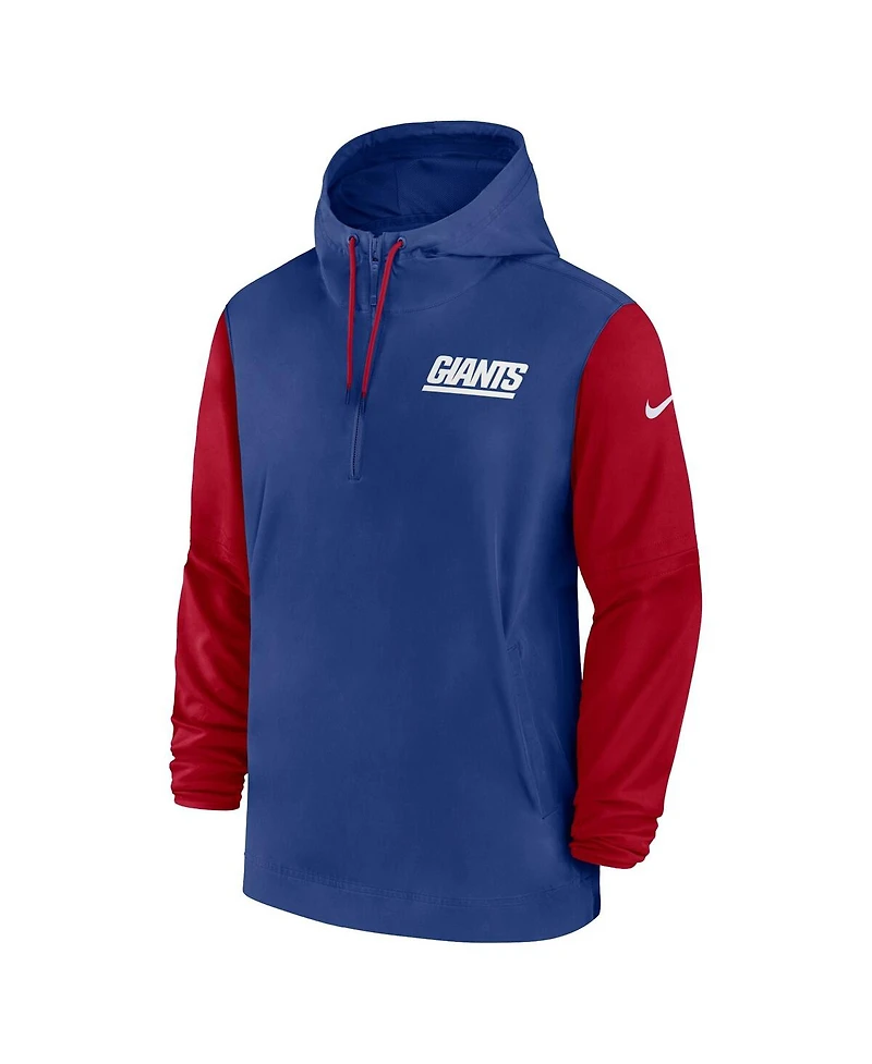 Nike Men's Royal/Red New York Giants 2024/25 Sideline Pre-Game Player 1/2-Zip Hoodie Jacket