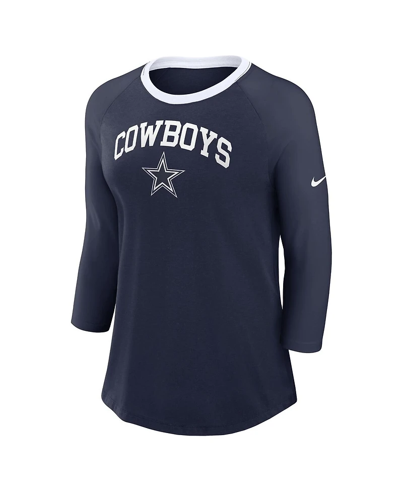 Nike Women's Navy Dallas Cowboys Raglan 3/4 Sleeve T-Shirt