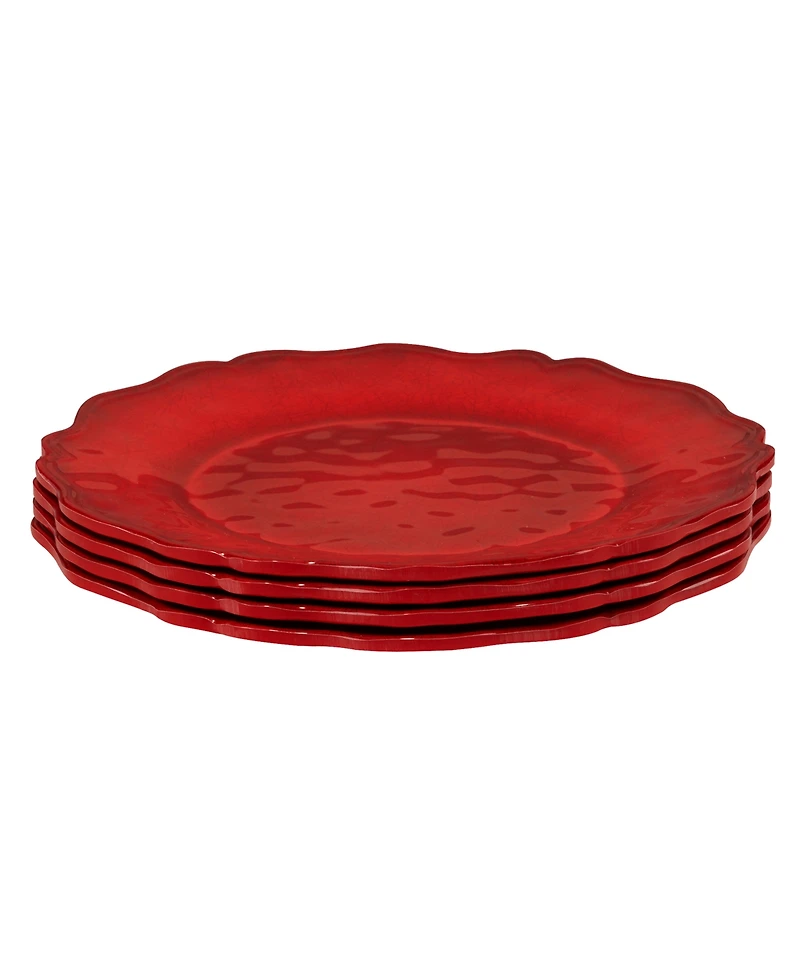 Certified International Red Crackle Dinner Plates, Set of 4
