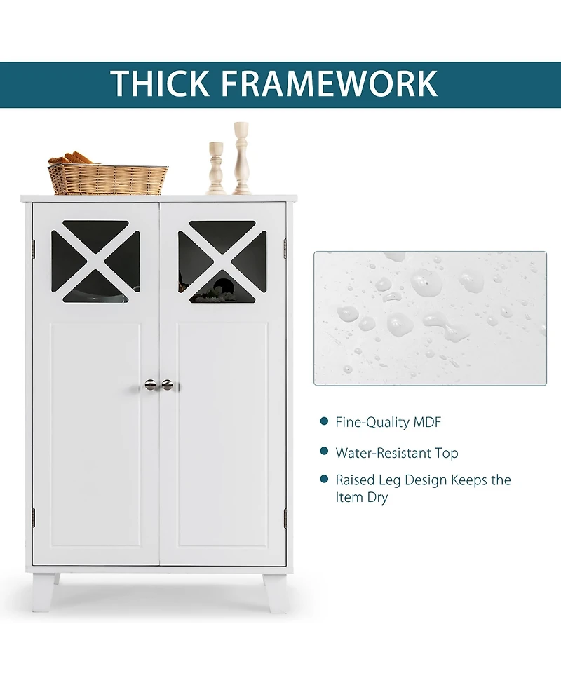 Bathroom Cabinet Wooden Storage Cabinet Free Standing w/ Double Doors