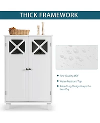 Bathroom Cabinet Wooden Storage Cabinet Free Standing w/ Double Doors